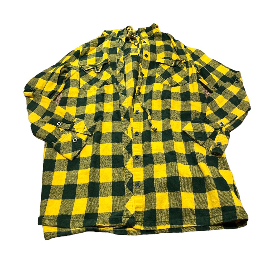 Yellow And Green Passport Hooded Flannel Long Sleeve Shirt